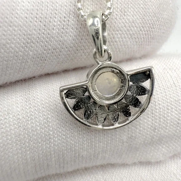 Genuine Rainbow Moonstone .925 Sterling Silver Necklace - Picture 10 of 14